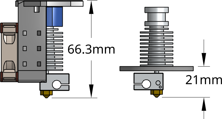 Nozzle Distance to Effector With Custom (Left) and Stock (Right) Extruders